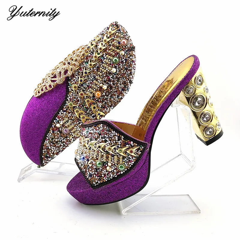 

2021 African Elegant Rhinestone Shoes And Bags To Match Set High Quality High Heels Shoes And Bag Set For Eevning Dress