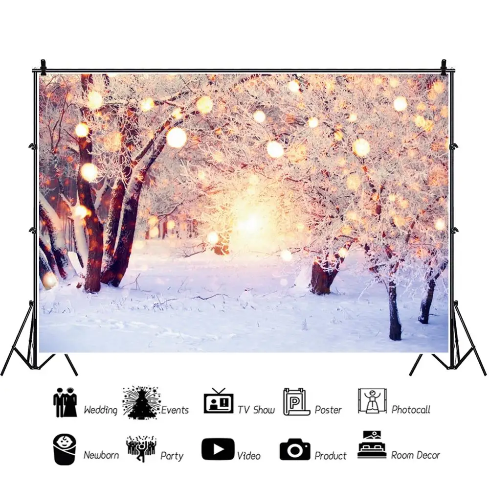 Рождественский зимний лесной Снежный светильник Bokeh блестящий Виниловый фон для