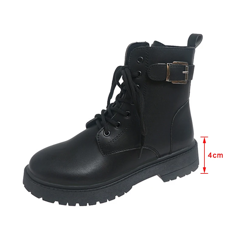 

Women's PU Leather Boots Motorcycle Boots Lace Up Ladies Ankle Boots Buckle Platform Women Shoes Fashion Female Footwear 2021