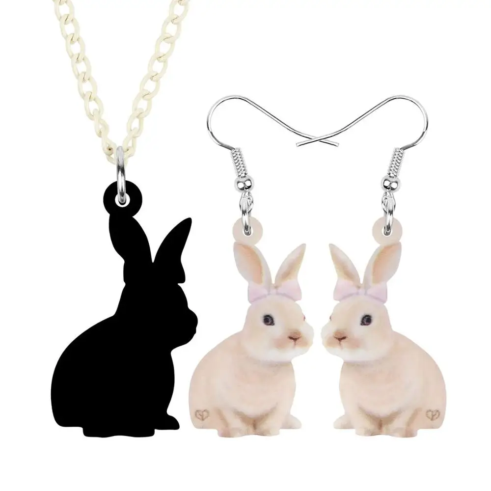 WEVENI Acrylic Brown Easter Hare Rabbit Bunny Jewelry Sets Cute Animal Earrings Necklace For Women Girls Funny Gift Accessories | Украшения