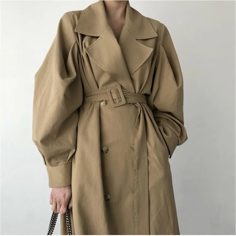 Женская ветровка с поясом на талии длинное пальто большого размера пуговицах