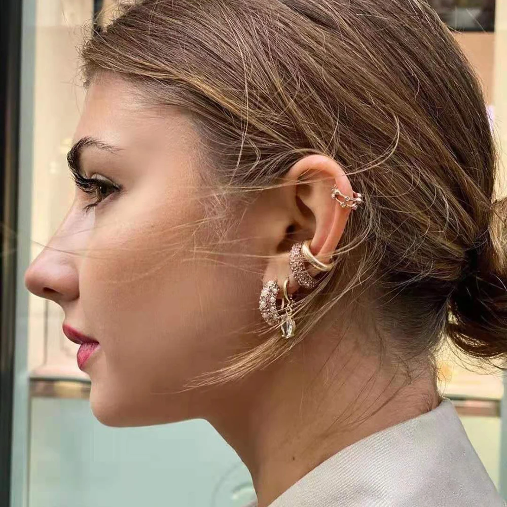 

Charm crystal CZ Ear cuff Clip on Earrings female Trendy Pearl Stackable Earcuffs No Pierced Statement Jewelry 2020
