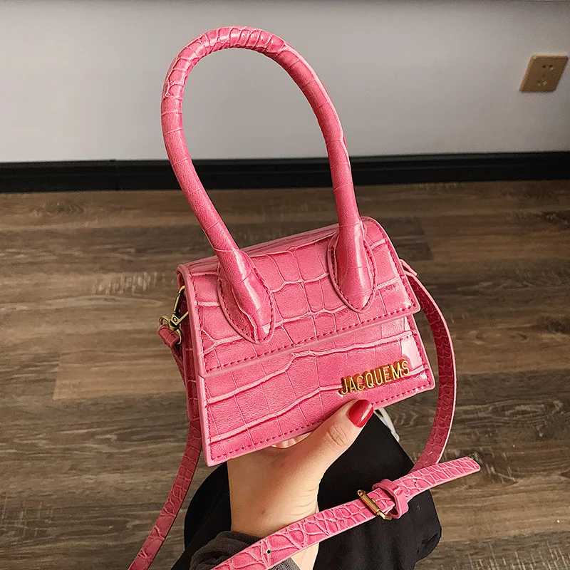pink Модные женские сумки с каменным узором, с большой ручкой, дизайнерская женская сумка через плечо с буквенным принтом, роскошная Дамская маленькая сумочка из искусственной кожи - Цвет: pink