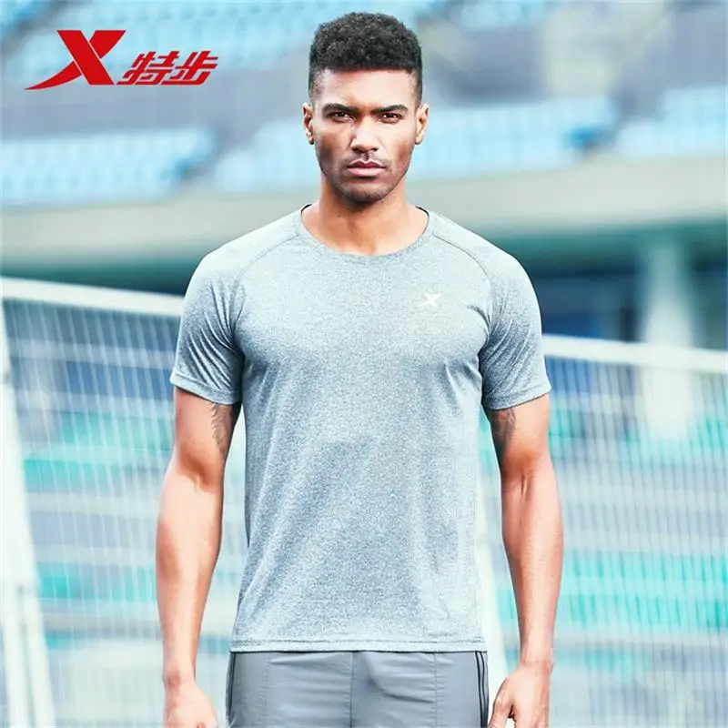 Мужская Спортивная Футболка Xtep, летняя, дышащая, для фитнеса, повседневная, мужская, для бега, эластичная футболка, мужская, для занятий спортом, футболка 881229019273 - Цвет: gray 882229019128