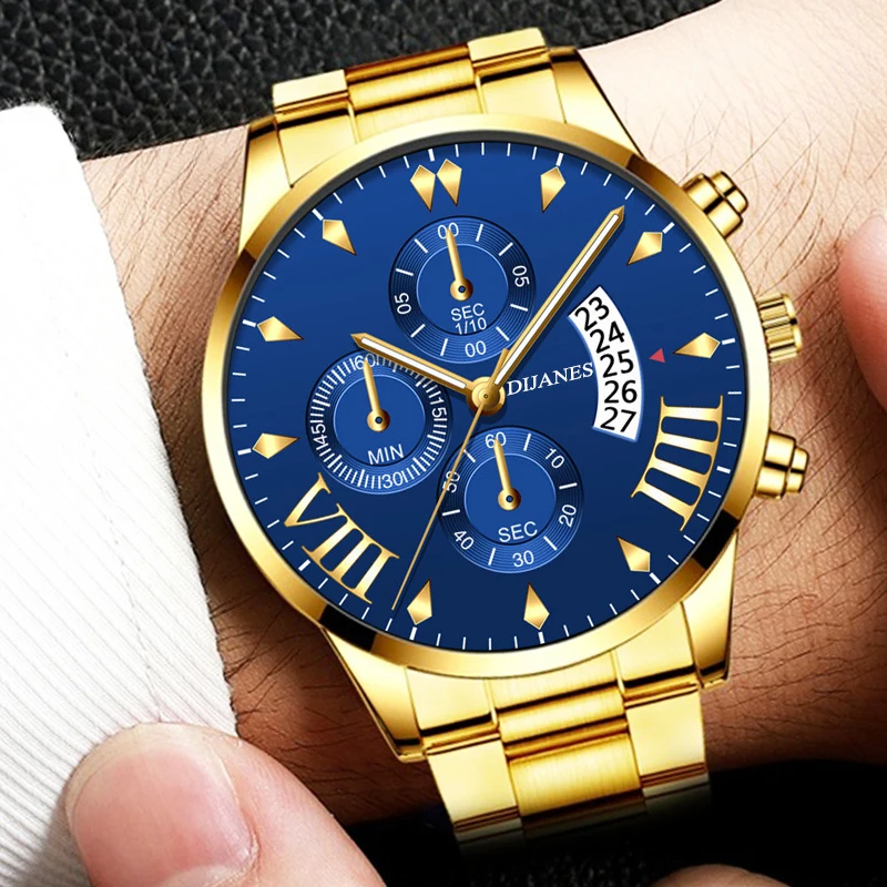 

2021 Men's Fashion Watches Luxury Gold Stainless Steel Quartz Wrist Watch Men Business Casual Calendar Clock Relogio Masculino