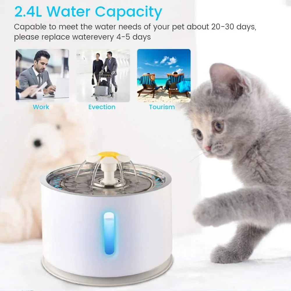 Automatic Cat Fountain Pet Drinking Water Dispenser 2.4L Electric LED Dog Bowl Feeder Filter | Дом и сад