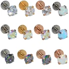 1 шт., серьги-гвоздики с круглым опалом или цирконием, с плоским дном, ушной хрящ, ювелирные изделия для пирсинга губ