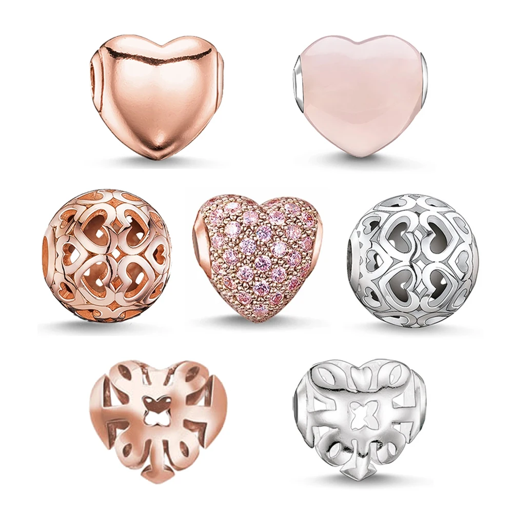 

Rose Gold Heart Charm Beads 925 Sterling Silver DIY Jewelry Making Accessories Fit Bracelet Necklace Women Men Gifts Wholesale