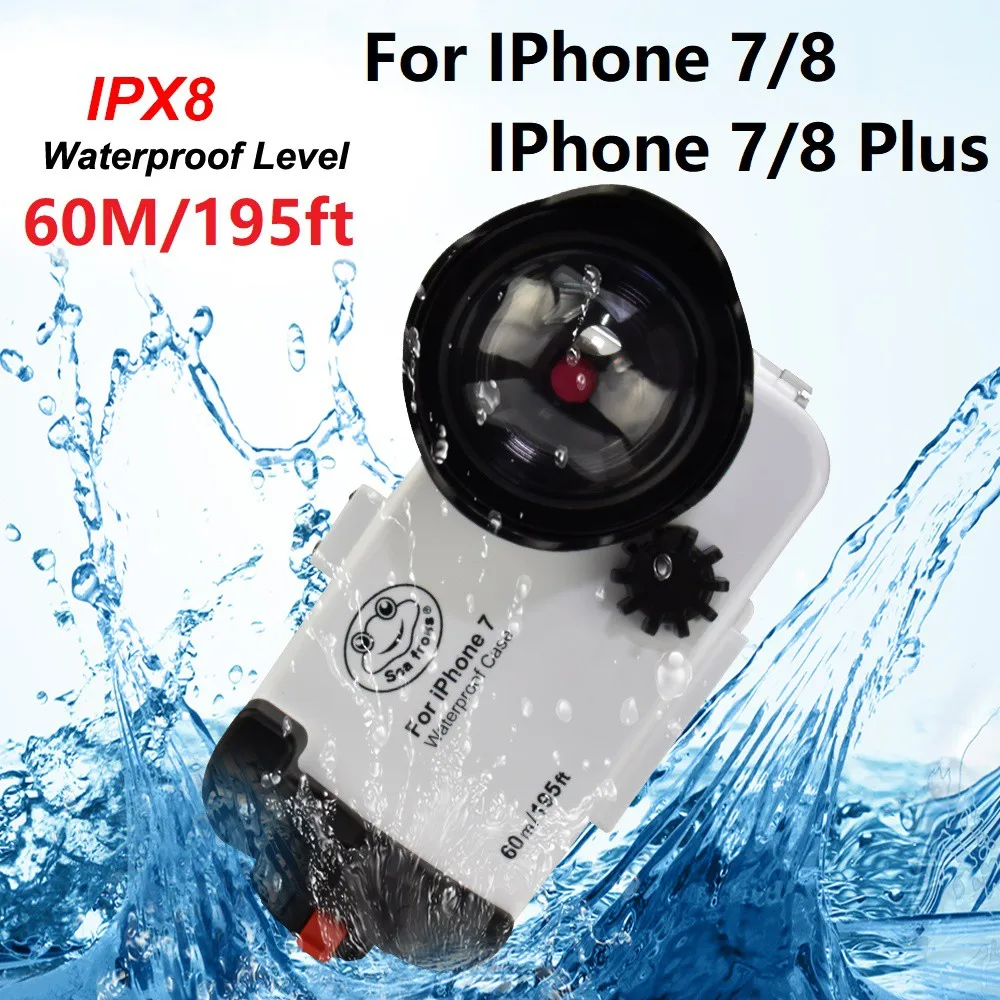 For IPhone 6 6S 7 8 Plus Underwater Case Waterproof Housing Watertihgt Phone Cover 60M/195FT Diving Accessories Seafrogs