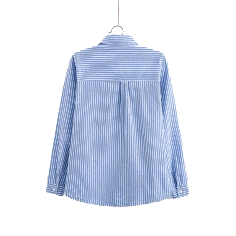 Женская блузка из хлопка Сезон весна осень Повседневная синяя рубашка в красную