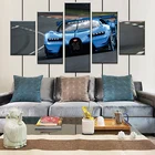 5 панельных холщовых картин, роскошный спортивный автомобиль, домашний декор, голубая картина Bugatti, современный Печатный модульный постер для гостиной, настенное искусство