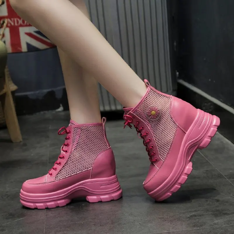 Новинка сетчатые анкл-ботинки обувь на толстой танкетке женская летняя