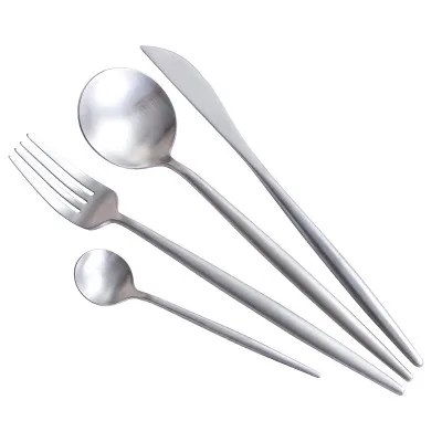 sliver 4pcs Роскошная Посуда Набор 304 ножи из нержавеющей стали вилки ложки западные столовые приборы домашние вечерние матовые столовые приборы набор подарочный 4 шт - Цвет: sliver 4pcs