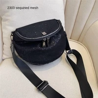 bags for women handbag double pull head sequined mesh cloth shoulder messenger bag casual bag wide shoulder strap saddle bag