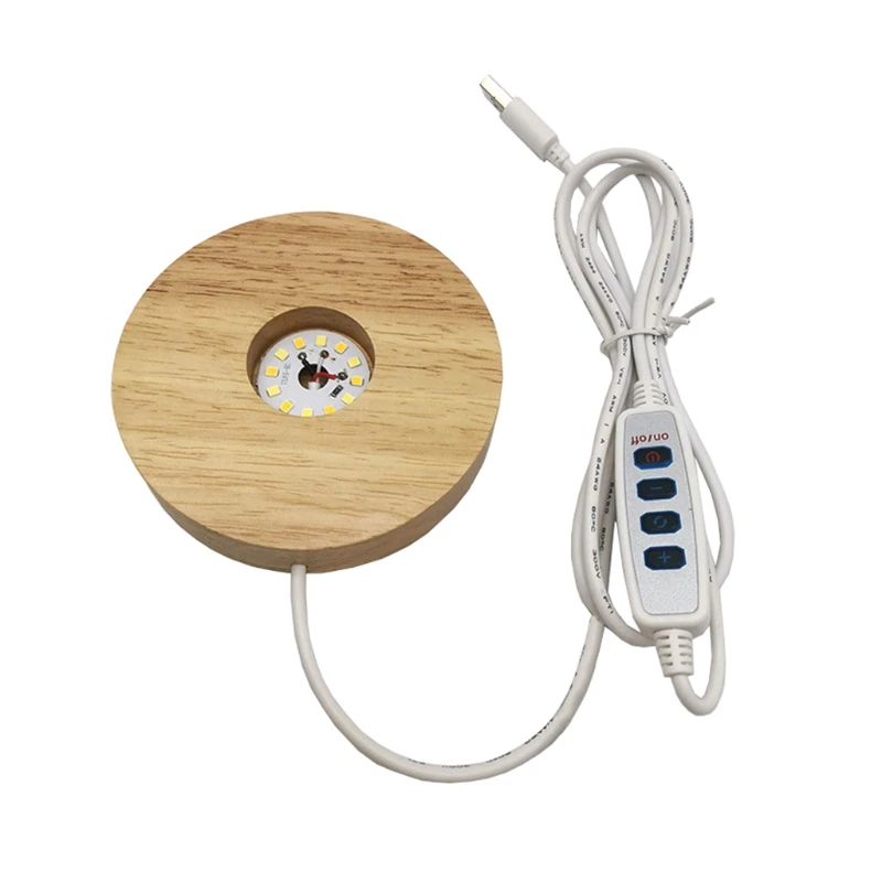 

Деревянный светодиодный светильник ручной работы, 3 цвета, 3D кристаллы, стеклянная смола, художественный дисплей, основа для украшения, подс...