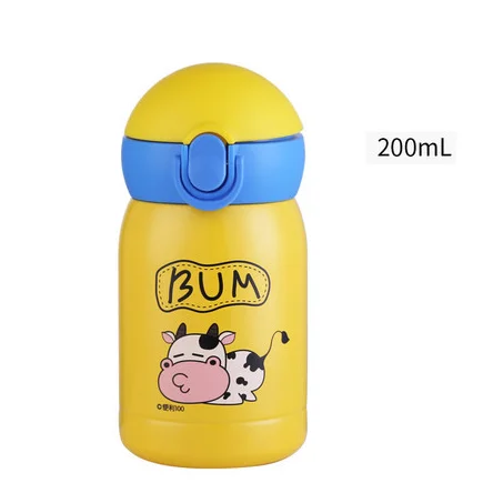 200ml yellow Bpa-free 300 мл детская питьевая 304 соломка из нержавеющей стали термос чашка переносная веревка Мини-термос мультфильм бутылка для воды и чая - Цвет: 200ml yellow
