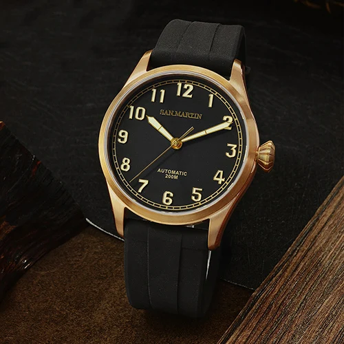 black dial San Martin SN043 новые мужские автоматические часы модные бронзовые часы для дайвинга 300 м водонепроницаемые сапфировые Автоматические наручные часы для пилотов - Цвет: black dial