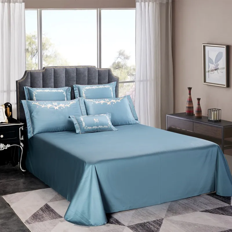 

Luxury Green Purple American Pastoral Flowers Embroidery 100S Egyptian Cotton Bedding Set Duvet Cover Bed sheet/Linen Pillowcase