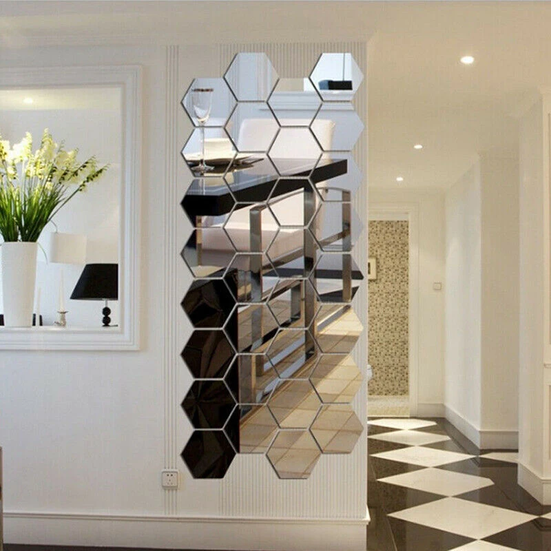 

12PCs Hexagonal Three-dimensional Mirror Wall Stickers Restaurant Aisle Floor Miroir Personalized Decorative Mirror Home Decor