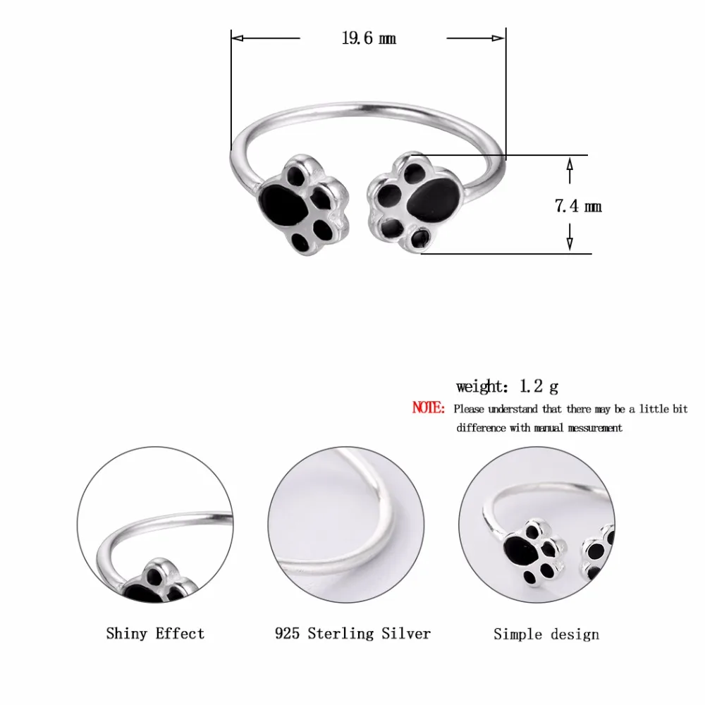 Кольца с милыми животными Открытое кольцо двойной лапой щенка для женщин и