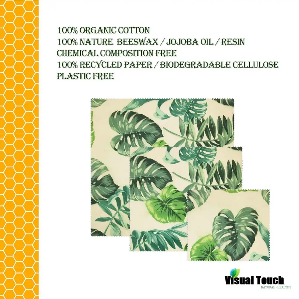 Визуальное прикосновение ладони органический пчелиный воск ткань сэндвич пакет
