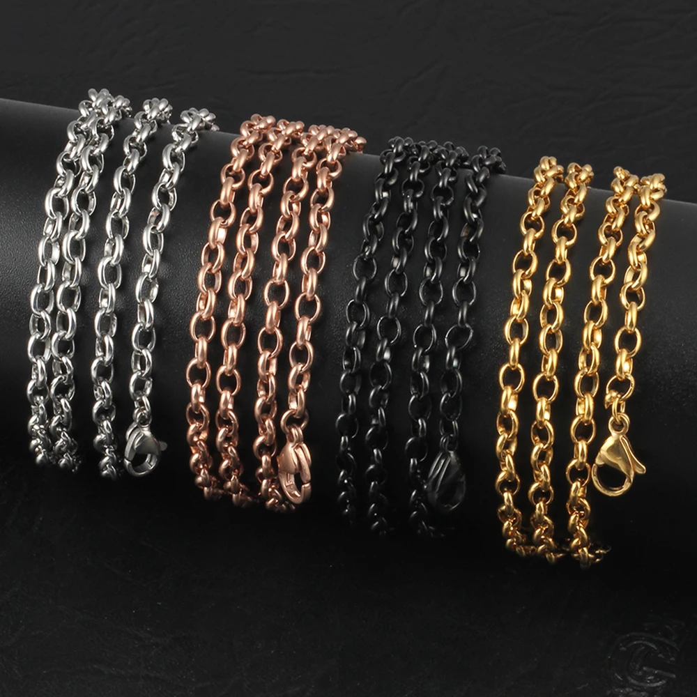 

Цепочка с подвеской из нержавеющей стали 316L, серебро/розовое золото/черный, 18-32 дюйма, 3,5 мм