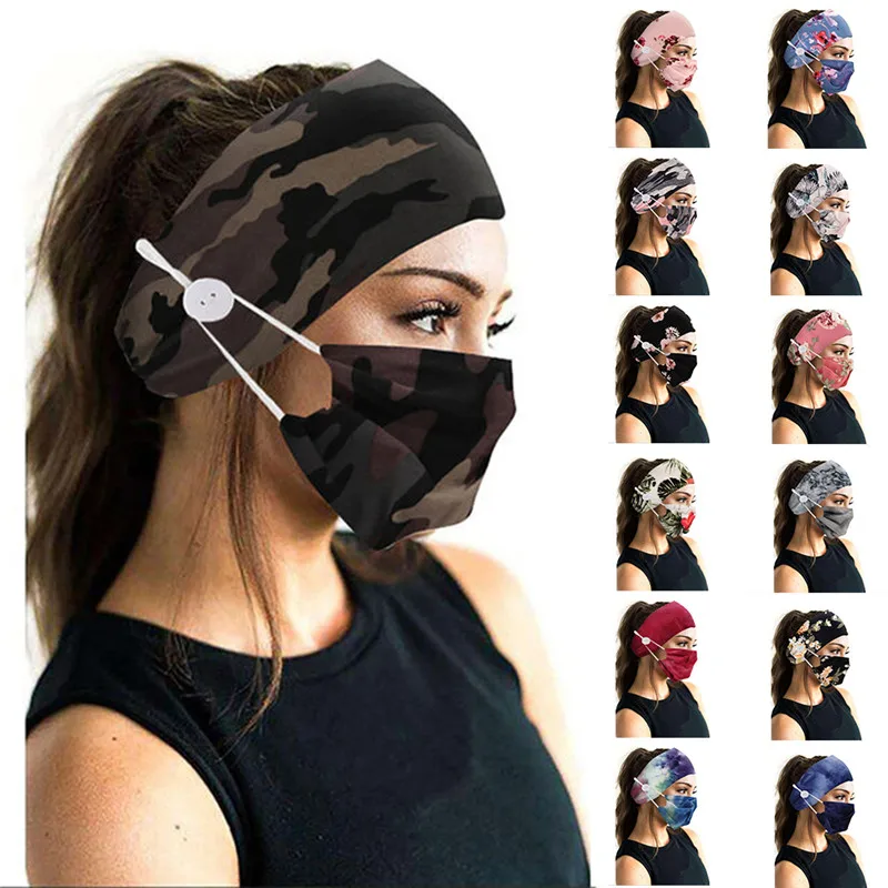 

Button Head Band Mask Turban Hair Accessories Soft Sports Elastic Hair Band Fashion Hair Band With Mask For Unisex