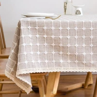 tablecloth rectangular 130cm thicken linen plaid with lace dining table cover decorative simple for coffee table cloth square