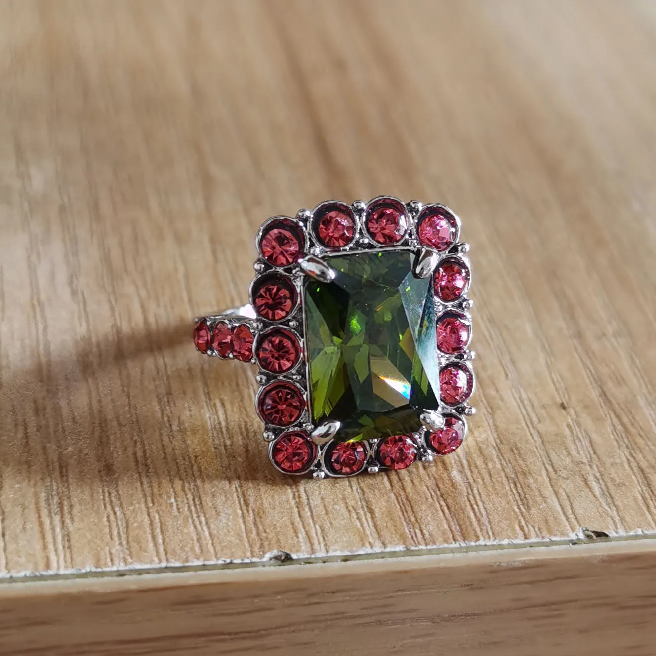 Винтажные квадратные большие кольца для женщин зеленые розовое кольцо с