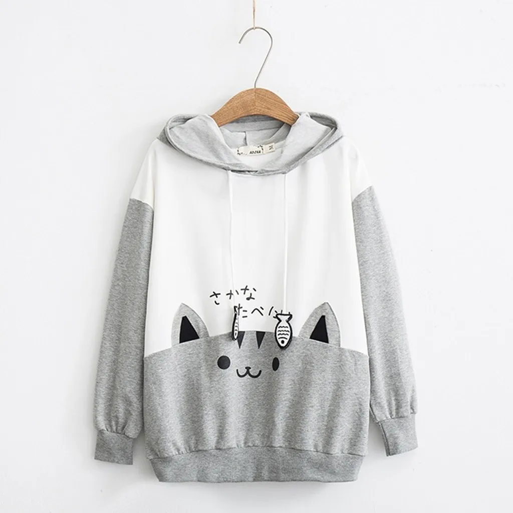 

Home&Nest Autumn Winter Cat Printing Hooded Sweatshirt Women Girl Harajuku Hoodies Tracksuits Pullovers Cute Warm Sweatshirts