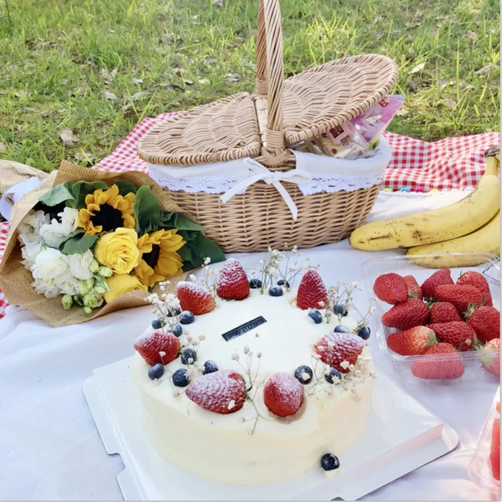 Большая плетеная корзина для пикника ручной работы с ручкой и двойной крышкой