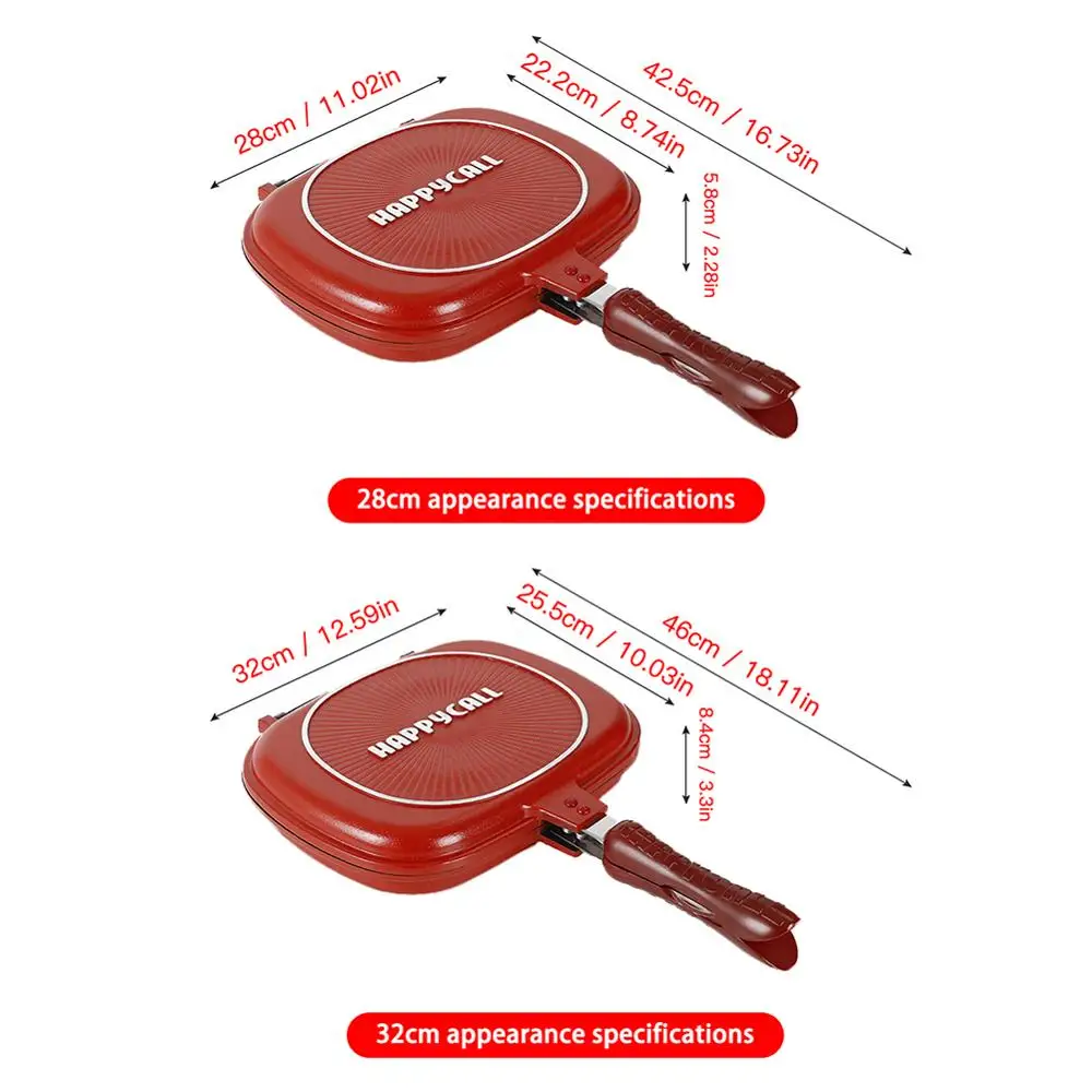 

28/32cm Double Side Grill Fry Pan Cookware Stainless Steel Double Face Pan Steak Fry Pan Kitchen Accessories Cooking Tool