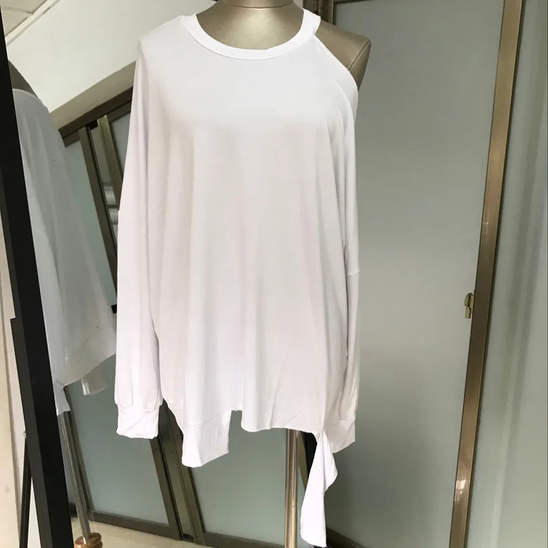 

Europe Early Autumn Lazy Mid-length Loose Thin Long Sleeve T-shirt Women Underclothes Hanging Neck Off-shoulder Tops LWEW