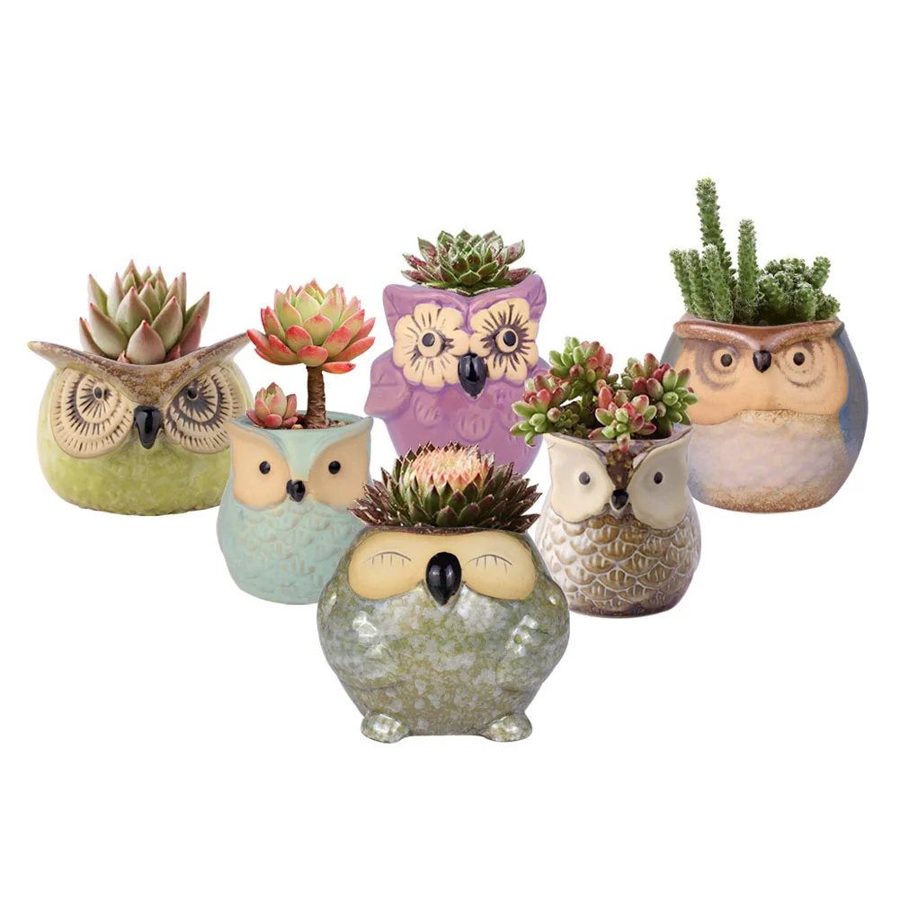 

Cute Owl Faces Ceramic Flower Home Garden Pot Chinese Glazed Wedding Birthday Gift Succulent Planter Desk Gardening DIY