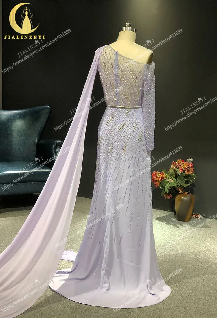 Рейн на одно плечо Elie Saab Фиолетовый бисер из шифона с блестками платья партии