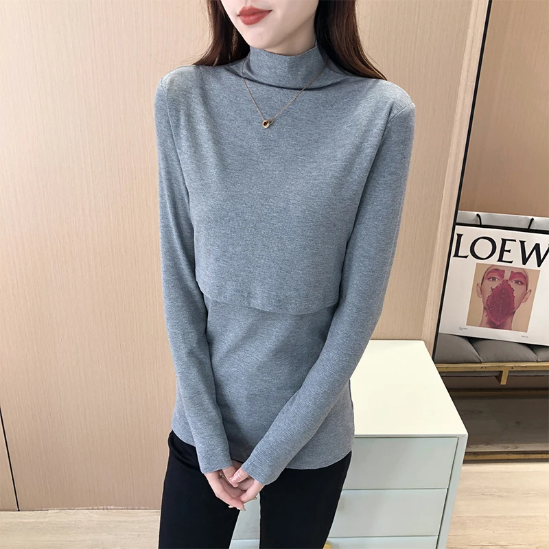 

3 Colors Pregnancy Women Cloth Threaded Shirt With High Elasticity High Quality Postpartum Maternity Clothes Breastfeeding Top