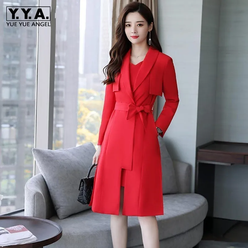 Элегантный OL однотонный отложной воротник с поясом женские блейзеры куртки v