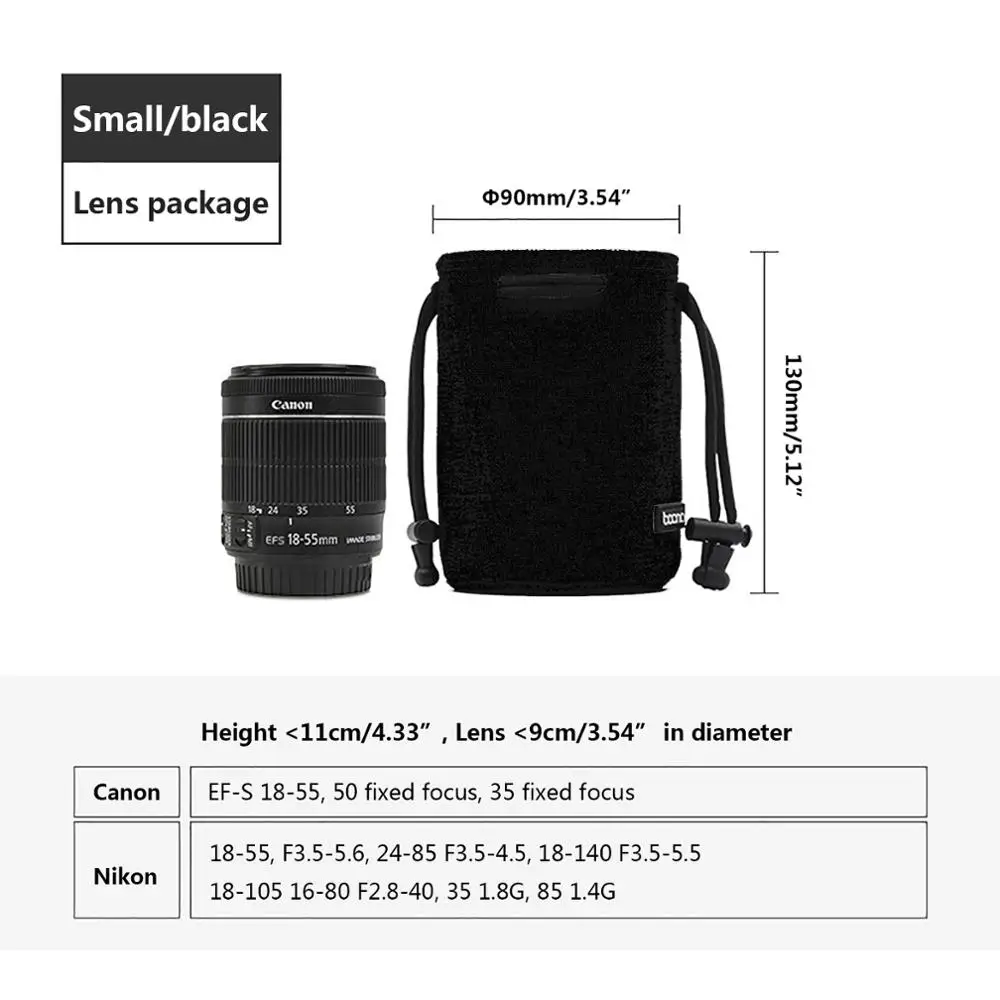 Black Lens Bag S Сумка для DSLR камеры, чехол для объектива Nikon, Canon, sony, Olympus, Fuji, сумка для объектива из лайкры, сумка для фотосъемки для камеры - Цвет: Black Lens Bag S