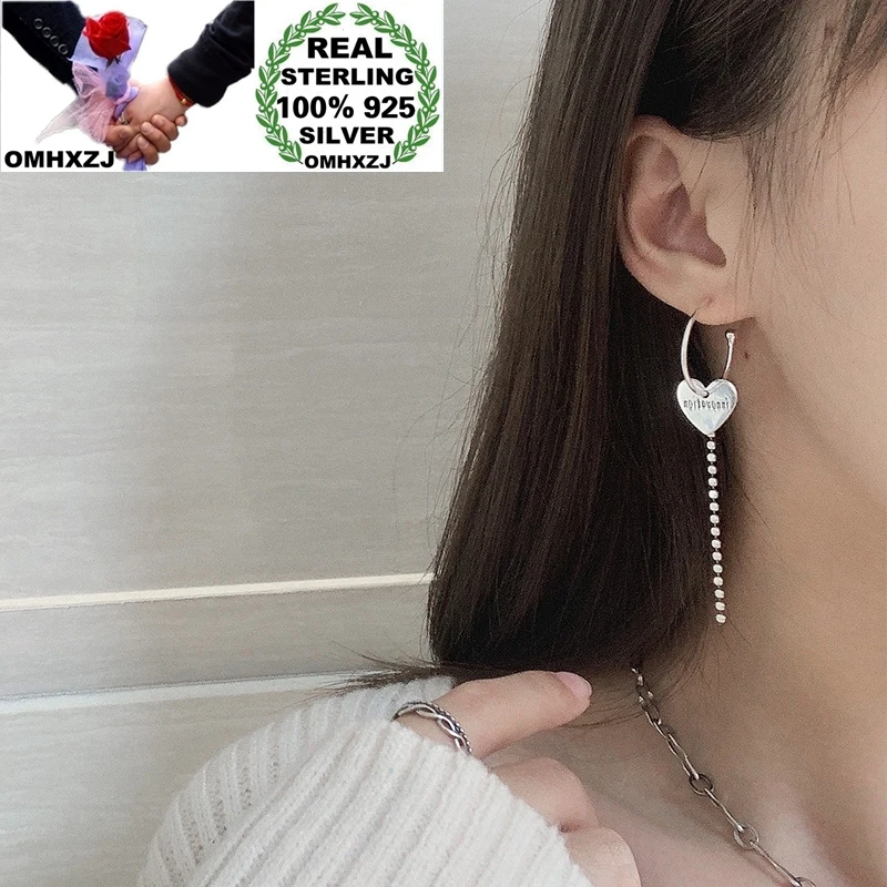 

OMHXZJ Wholesale HE59 European Fashion Fine Woman Birthday Party Gift Smile Face Tassel 100% 925 Sterling Silver Drop Earrings