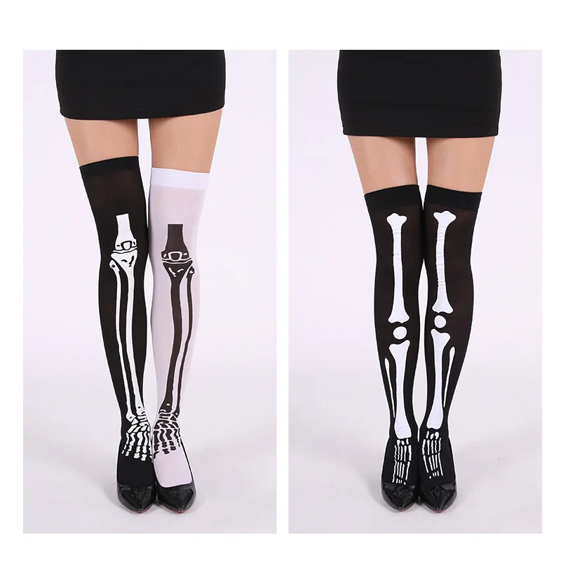 

Halloween Prom Party Skeleton Print Socks Ladies Long Tube Over-the-knee Thigh Socks Horror Personality Street Funny Thin Style