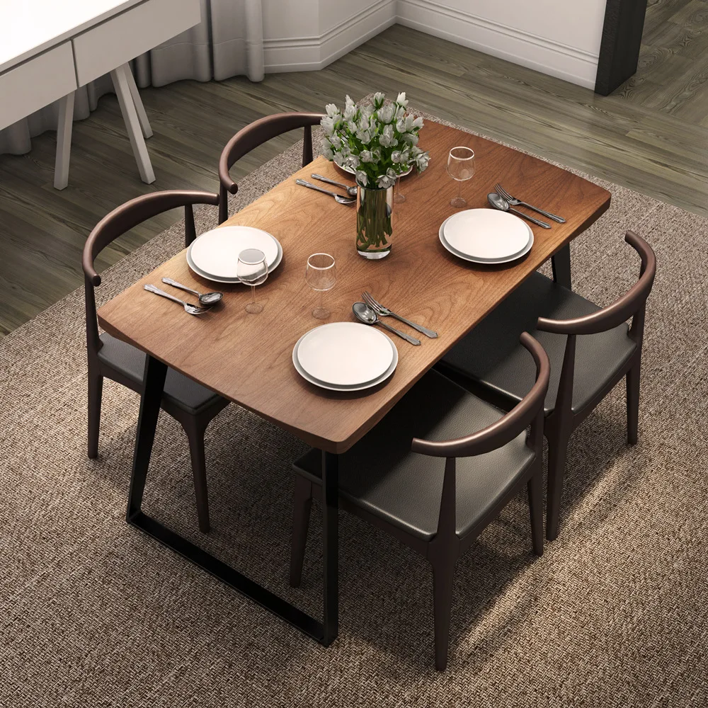 

Dining table and chair combination Nordic household small apartment solid wood rectangular modern minimalist living light luxury
