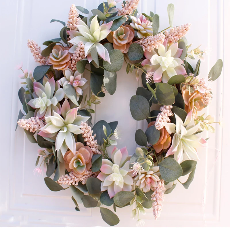 

40CM Artificial Succulent plants Garlands Fake Green Handcrafted Mix Flowers Front Porch Wedding Holiday Party Decoration