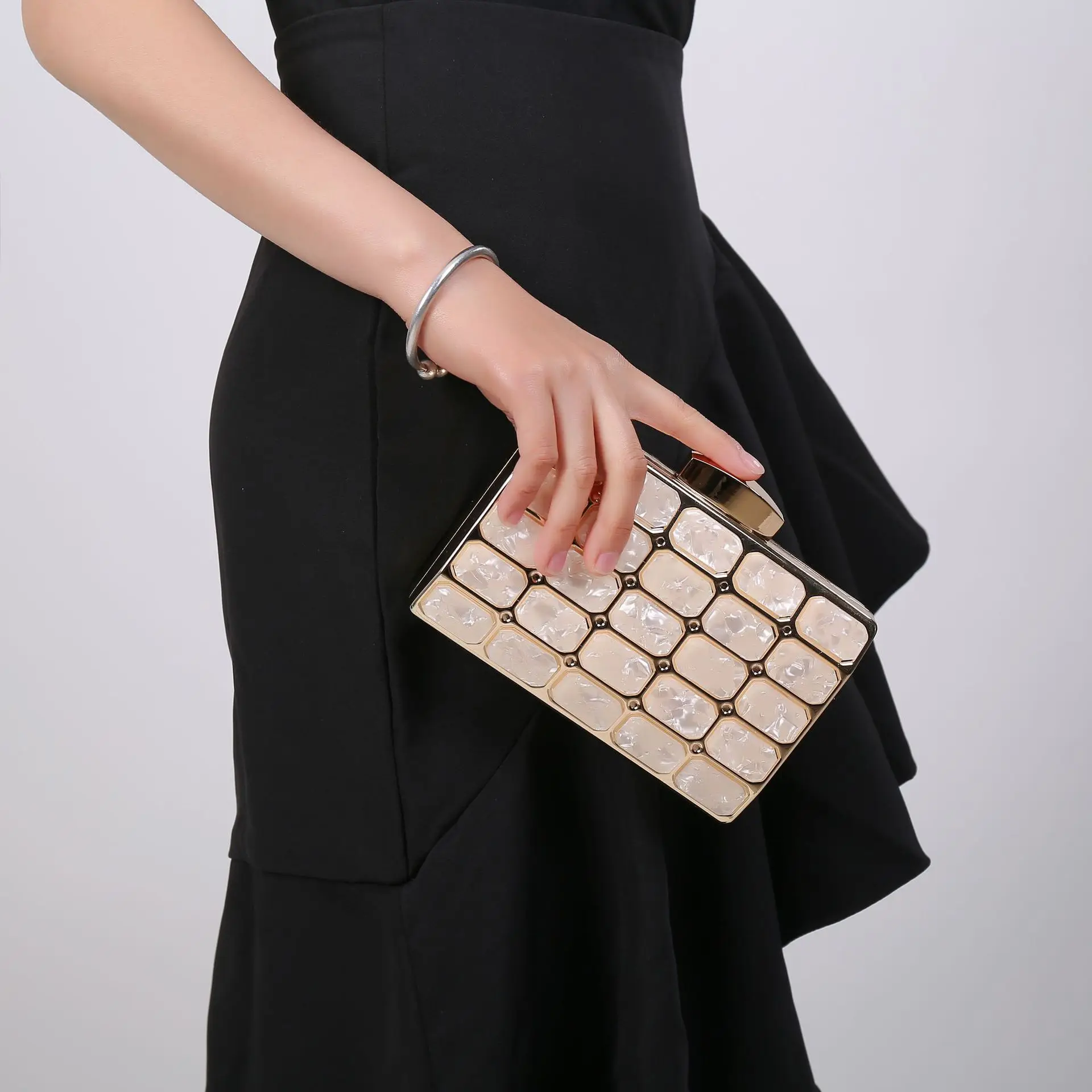 

small cube Acrylic Cell phone Night show One shoulder Chain Dinner women bag