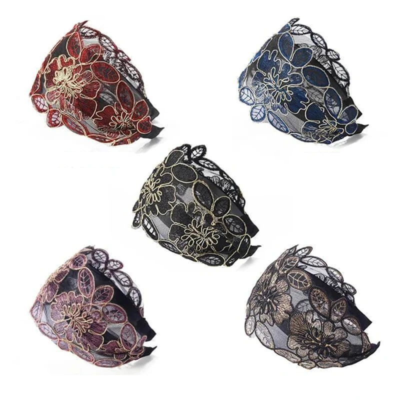 

Floral Non-slip Headband with Tooth Lace Embroidery Wide Hair Band Women Hair Accessories LXH