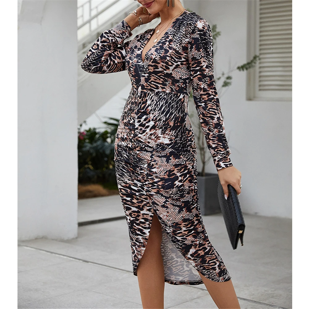 Pdfmily 2020 леопардовые повседневные платья-карандаш женские сексуальные платья в