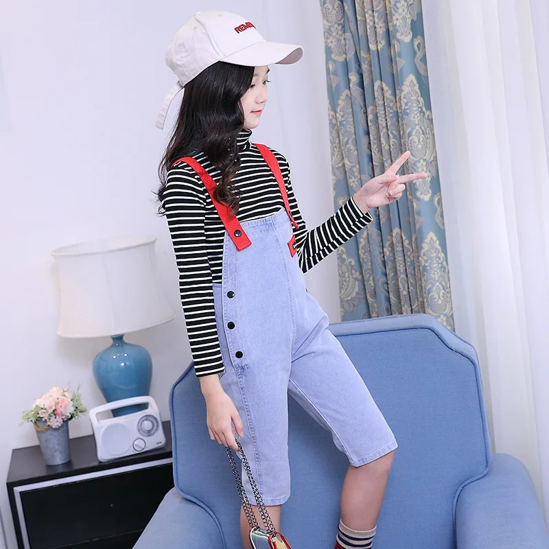 Комбинезоны для девочек-подростков комбинезон сезон лето-весна-осень джинсовые