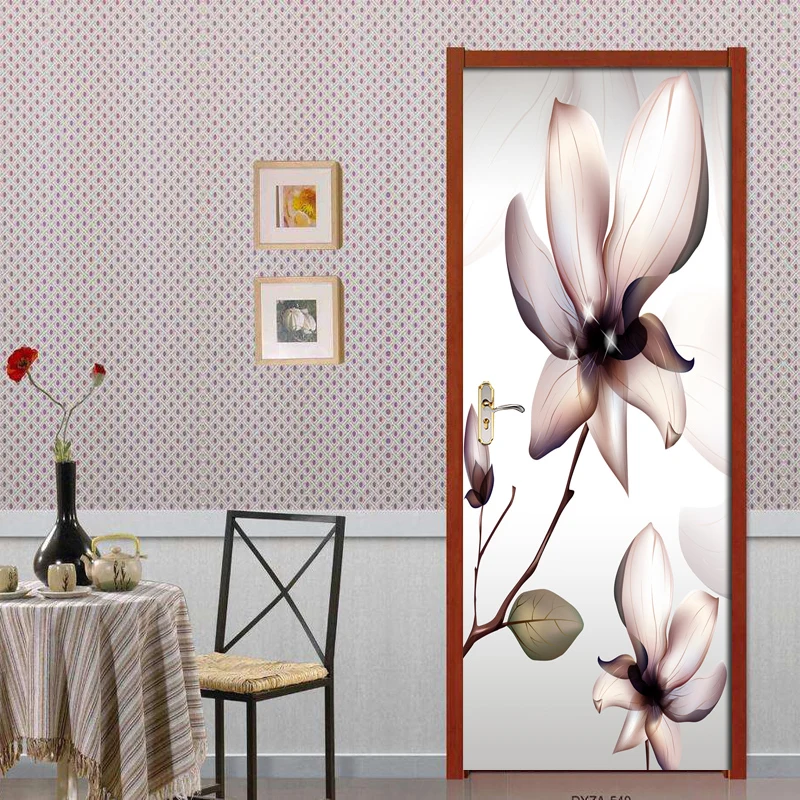 Современные наклейки на двери с цветами самоклеящиеся обои из ПВХ постер для