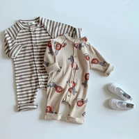 spring autumn cartoon lion printing long sleeve romper 2020 baby boys girls pure cotton striped coveralls newborn clothes 0 24 m