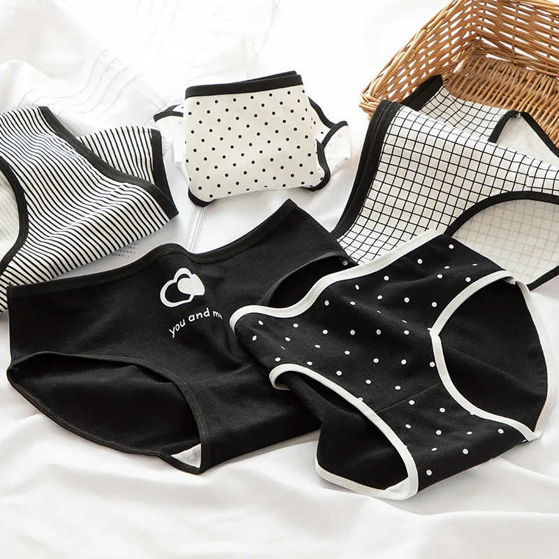 

Sexy Black and White Striped Panties Women's Cotton Small Flower Dots Cute Panties Fashion Ladies Panties Women Floral Underwear