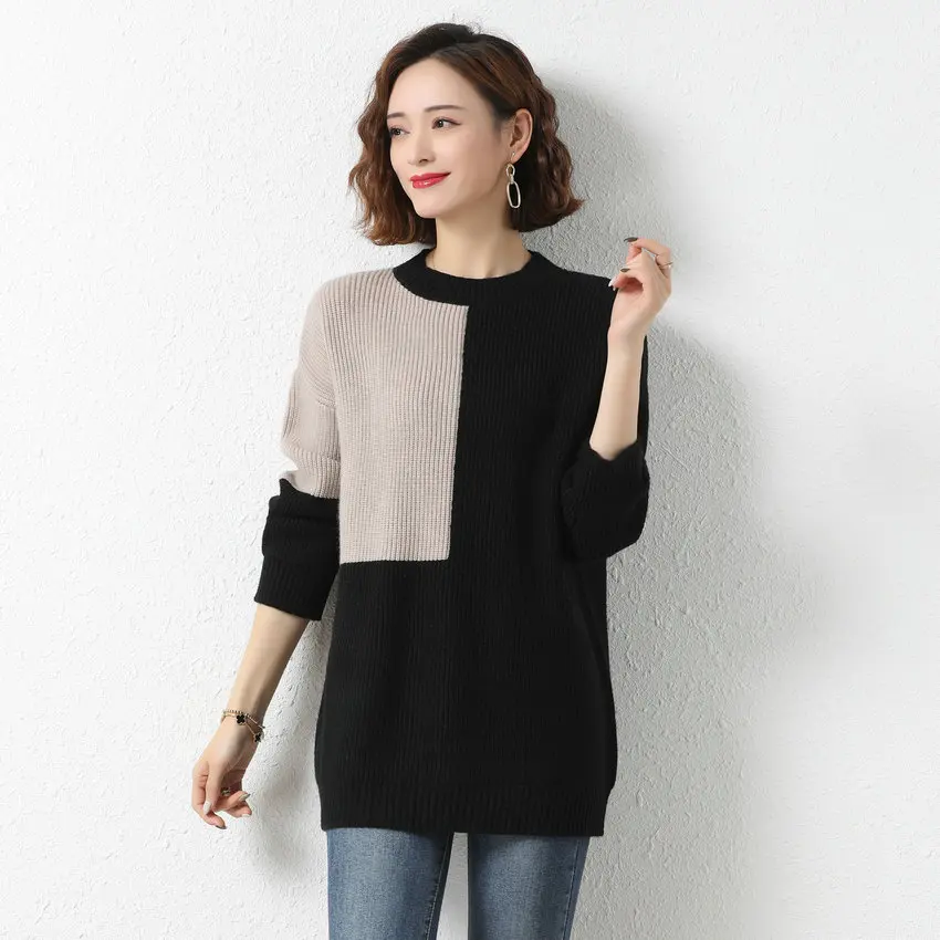 

Women Warm Soft Wool Pullover Sweater Winter O-Neck Cashmere Jumper Mujer Black Green Camel Patchwork Knitted Top Cozy Knitwear